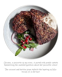 a plate with meat and vegetables on it