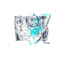 a drawing of a woman with a blue face