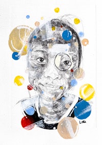 a drawing of a woman with colorful circles on her face