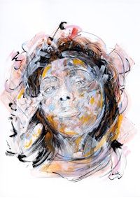 an abstract painting of a woman's face