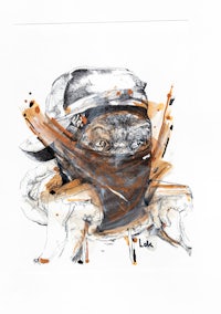 a drawing of a man wearing a mask