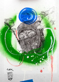 a drawing of a man with a mask on his face