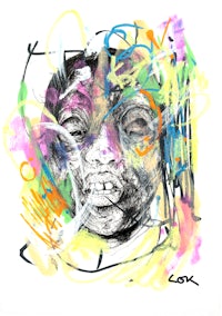 a drawing of a face with colorful paint on it