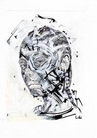 a black and white drawing of a woman's face