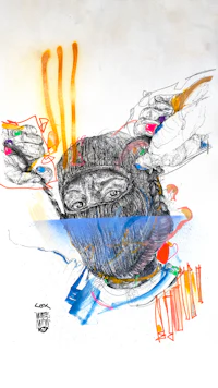 a drawing of a man with a knife in his hand
