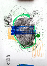 a drawing of a man with a mask on his face