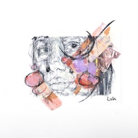 a drawing of a woman's face with paint on it