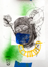 a drawing of a man with a mask on his face