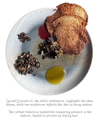 a plate with bread and a sauce on it