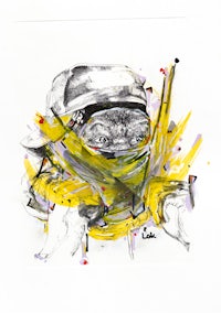 a drawing of a man wearing a mask