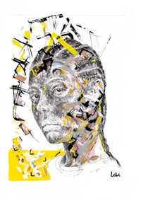 a drawing of a woman in yellow and black