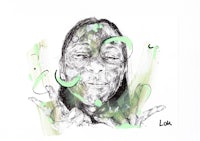 a drawing of a woman with green paint on her face