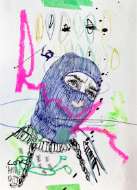 a drawing of a man in a blue mask