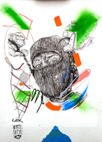 a drawing of a man with a mask on his face
