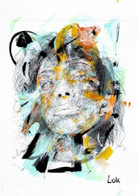 a drawing of a woman with a face painted on it