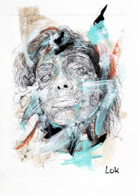 a drawing of a woman's face with paint on it