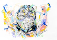 a drawing of a woman with colorful paint on her face