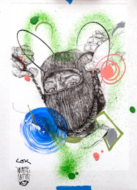 a drawing of a man with a mask on his face