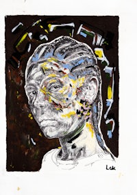 a drawing of a woman with a lot of colors on her face