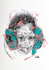 a drawing of a baby wearing headphones