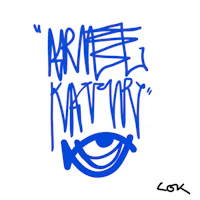 a blue drawing of an eye with the words armel kathryn