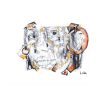 a drawing of a woman's face in black and orange