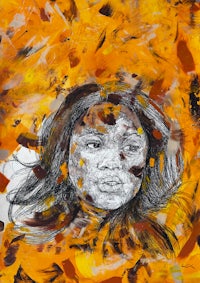 a painting of a woman in orange and yellow