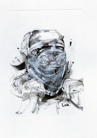 a drawing of a man wearing a mask