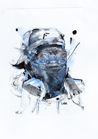 a drawing of a man wearing a helmet