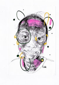 a drawing of a girl with circles on her face