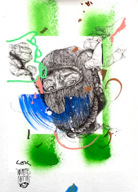 a drawing of a man with a mask on his face