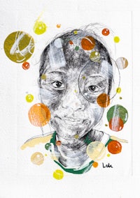 a drawing of a child with circles on his face