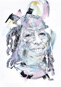 a watercolor painting of a woman with dreadlocks