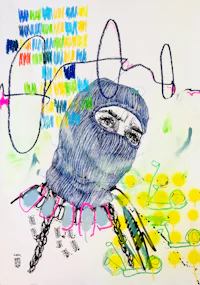 a drawing of a ninja wearing a blue mask