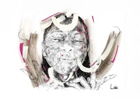 a drawing of a woman with a smile on her face