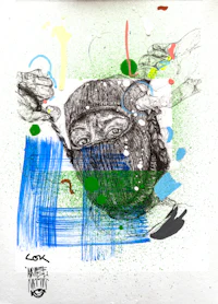 a drawing of a man with a mask on his face