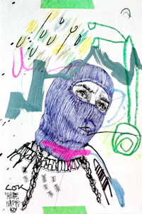 a drawing of a man with a mask on